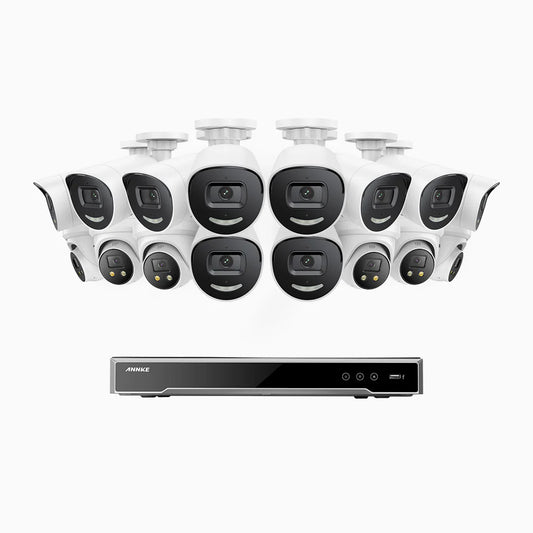 ANNKE H800X - 4K 16 Channel PoE Security System with 10 Bullet & 6 Turret Cameras, 1/1.8'' BSI Sensor, f/1.6 Aperture (0.003 Lux), Siren & Strobe Alarm, Two-Way Audio, Human & Vehicle Detection, Perimeter Protection, Works with Alexa, All-Metal Housing