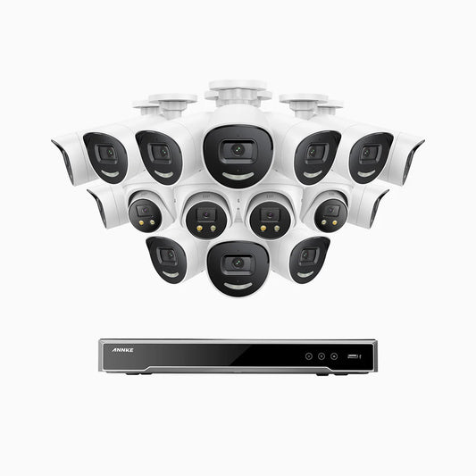 ANNKE H800X - 4K 16 Channel PoE Security System with 12 Bullet & 4 Turret Cameras, 1/1.8'' BSI Sensor, f/1.6 Aperture (0.003 Lux), Siren & Strobe Alarm,Two-Way Audio, Human & Vehicle Detection, Perimeter Protection, Works with Alexa, All-Metal Housing