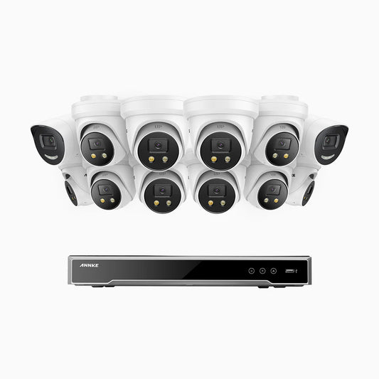 ANNKE H800X - 4K 16 Channel PoE Security System with 2 Bullet & 10 Turret Cameras, 1/1.8'' BSI Sensor, f/1.6 Aperture (0.003 Lux), Siren & Strobe Alarm,Two-Way Audio, Human & Vehicle Detection, Perimeter Protection, Works with Alexa, All-Metal Housing