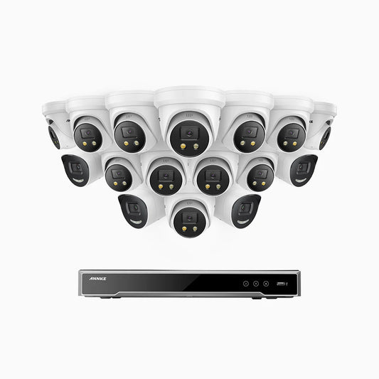 ANNKE H800X - 4K 16 Channel PoE Security System with 4 Bullet & 12 Turret Cameras, 1/1.8'' BSI Sensor, f/1.6 Aperture (0.003 Lux), Siren & Strobe Alarm,Two-Way Audio, Human & Vehicle Detection, Perimeter Protection, Works with Alexa, All-Metal Housing