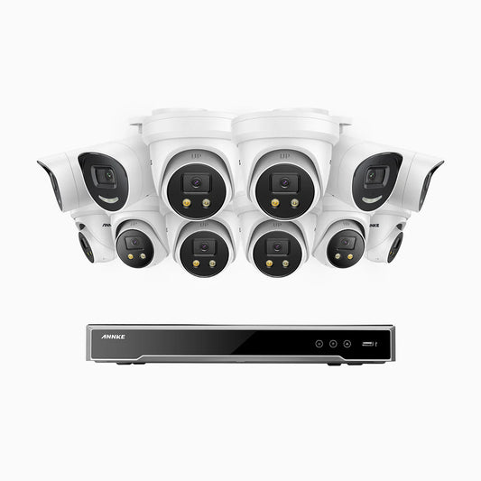 ANNKE H800X - 4K 16 Channel PoE Security System with 4 Bullet & 8 Turret Cameras, 1/1.8'' BSI Sensor, f/1.6 Aperture (0.003 Lux), Siren & Strobe Alarm,Two-Way Audio, Human & Vehicle Detection, Perimeter Protection, Works with Alexa, All-Metal Housing