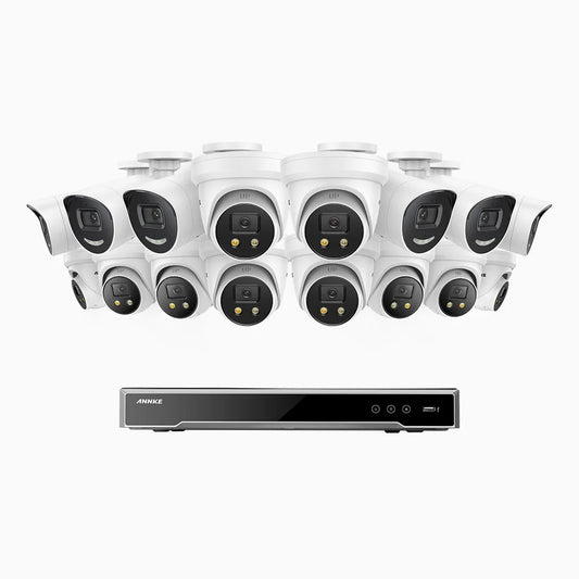 ANNKE H800X - 4K 16 Channel PoE Security System with 6 Bullet & 10 Turret Cameras, 1/1.8'' BSI Sensor, f/1.6 Aperture (0.003 Lux), Siren & Strobe Alarm,Two-Way Audio, Human & Vehicle Detection, Perimeter Protection, Works with Alexa, All-Metal Housing