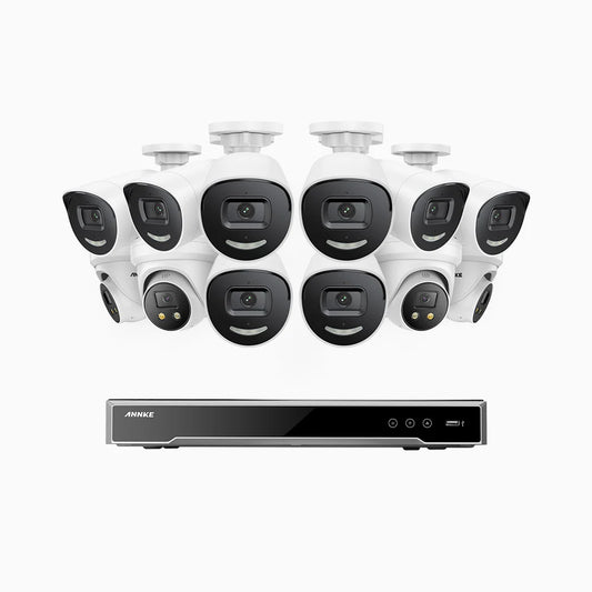 ANNKE H800X - 4K 16 Channel PoE Security System with 8 Bullet & 4 Turret Cameras, 1/1.8'' BSI Sensor, f/1.6 Aperture (0.003 Lux), Siren & Strobe Alarm,Two-Way Audio, Human & Vehicle Detection, Perimeter Protection, Works with Alexa, All-Metal Housing