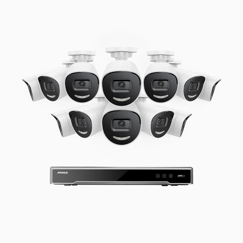 ANNKE H800X - 4K 16 Channel 12 Cameras PoE Security System, 1/1.8'' BSI Sensor, f/1.6 Aperture (0.003 Lux), Siren & Strobe Alarm,Two-Way Audio, Human & Vehicle Detection, Perimeter Protection, Works with Alexa, All-Metal Housing