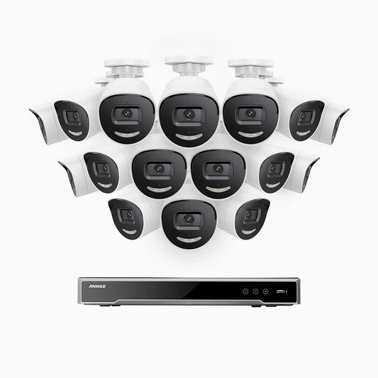 ANNKE H800X - 4K 16 Channel 16 Cameras PoE Security System, 1/1.8'' BSI Sensor, f/1.6 Aperture (0.003 Lux), Siren & Strobe Alarm,Two-Way Audio, Human & Vehicle Detection, Perimeter Protection, Works with Alexa, All-Metal Housing