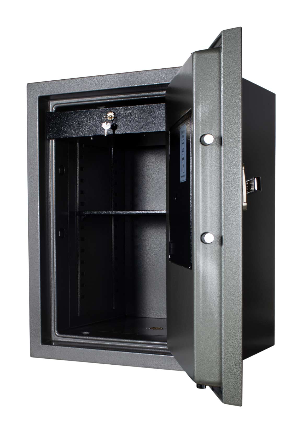 Open Gardall Two-Hour Record Safe showing adjustable shelving for documents and records
