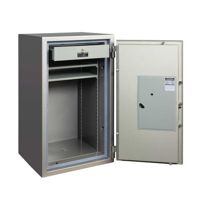 Open Gardall Two-Hour Record Safe showing adjustable shelving for documents and records
