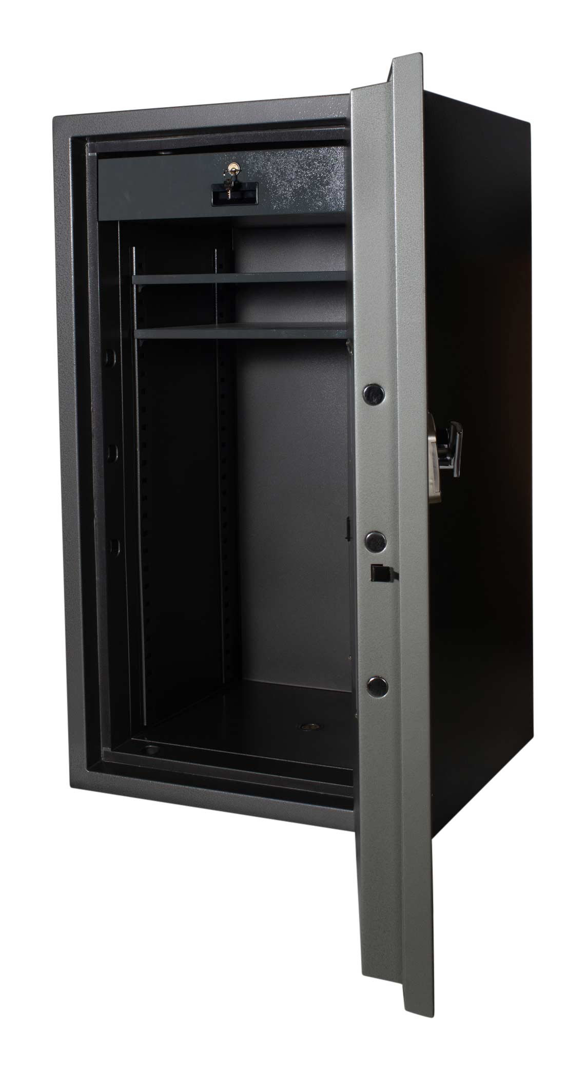 Open Gardall Two-Hour Record Safe showing adjustable shelving for documents and records