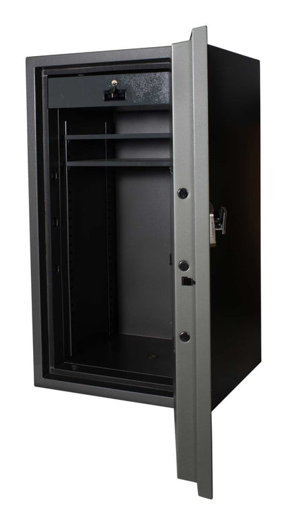 Open Gardall Two-Hour Record Safe showing adjustable shelving for documents and records