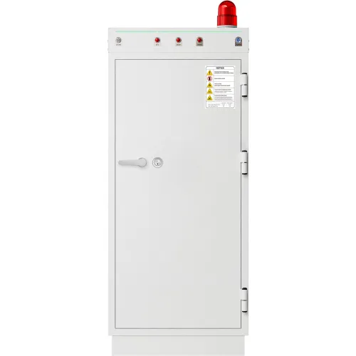 White electrical panel with a red warning light on a white background