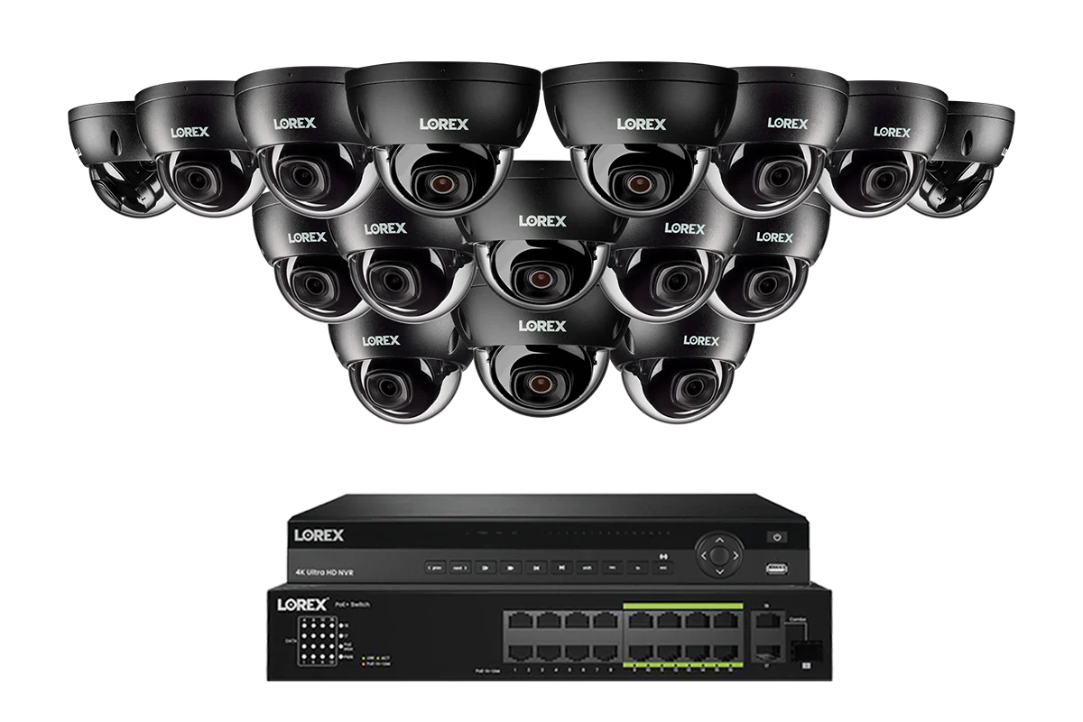 A Series Lorex Elite Series 4K 32 Camera Capable 8TB Wired NVR System with 8MP (4K) A10 IP Dome Cameras