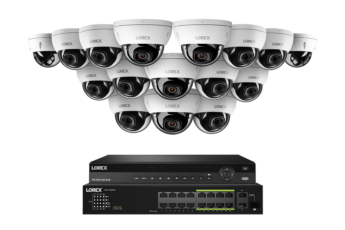 A Series Lorex Elite Series 4K 32 Camera Capable 8TB Wired NVR System with 8MP (4K) A10 IP Dome Cameras