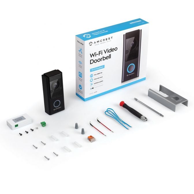 Amcrest SmartHome Video Doorbell Camera, 2.4 GHz WiFi Doorbell Camera, IP55 Weatherproof, Two-Way Audio, 140º Wide Angle, AD110