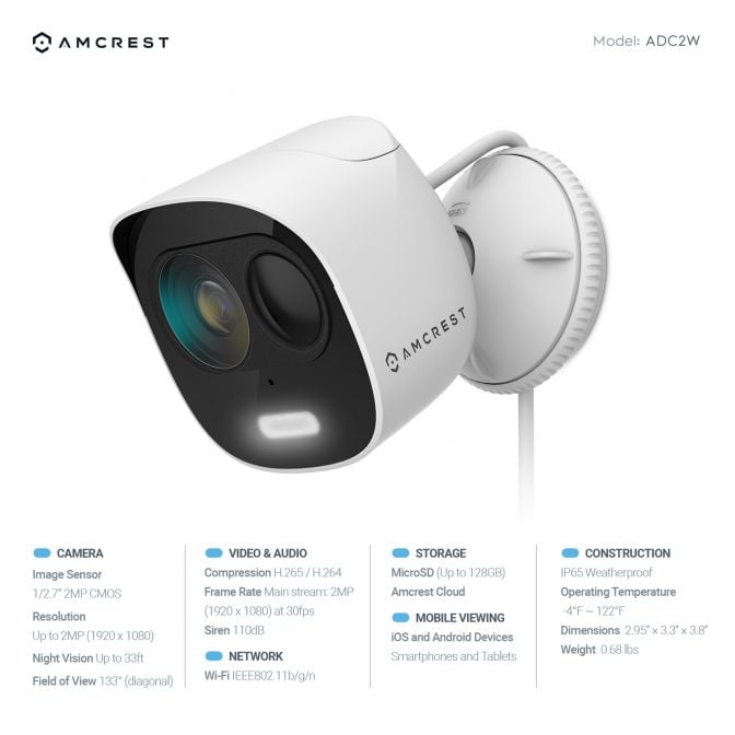 Amcrest SmartHome 2-Megapixel Deterrent Outdoor Security Camera ADC2W
