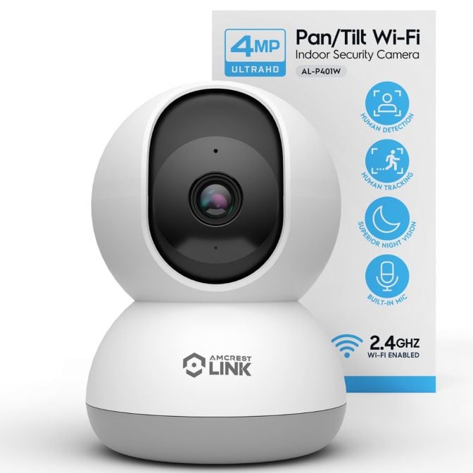 Amcrest Link 4MP WiFi Security Camera Pan/Tilt 2.4Ghz White AL-P401W