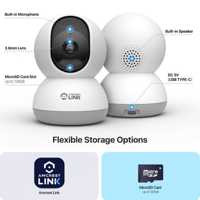 Amcrest Link 4MP WiFi Security Camera Pan/Tilt 2.4Ghz White AL-P401W