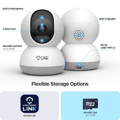 Amcrest Link 4MP WiFi Security Camera Pan/Tilt 2.4Ghz White AL-P401W