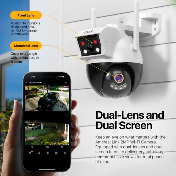 Amcrest Link 2MP WiFi Security Camera Pan/Tilt 2.4Ghz White AL-P402W