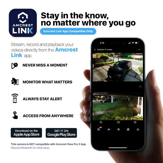 Amcrest Link 2MP WiFi Security Camera Pan/Tilt 2.4Ghz White AL-P402W