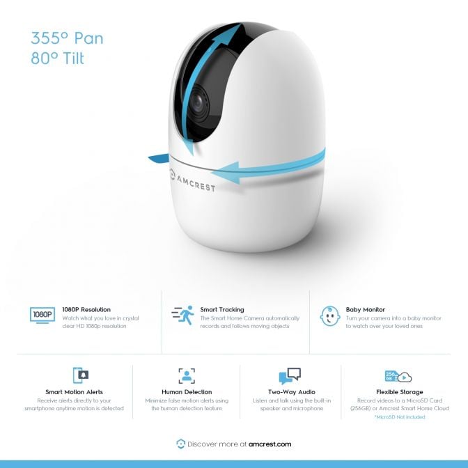 Amcrest SmartHome AI Human Detection WiFi Camera Pan/Tilt