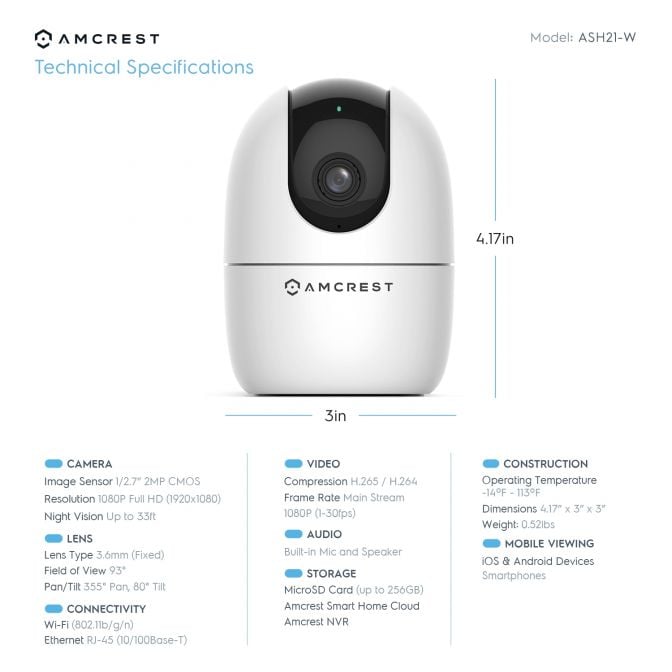 Amcrest SmartHome AI Human Detection WiFi Camera Pan/Tilt