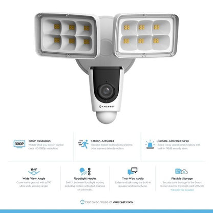 Amcrest SmartHome 2MP WiFi Camera Floodlight Built-in Siren ASH26-W