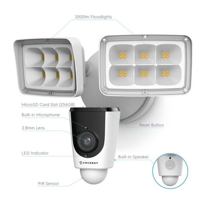 Amcrest SmartHome 2MP WiFi Camera Floodlight Built-in Siren ASH26-W