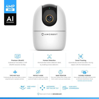 Amcrest SmartHome 4-Megapixel AI Human Detection, WiFi Camera Indoor