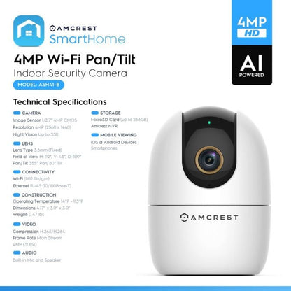 Amcrest SmartHome 4-Megapixel AI Human Detection, WiFi Camera Indoor
