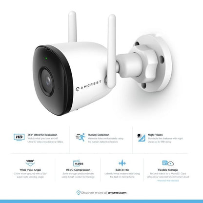 Amcrest SmartHome 4MP Outdoor Bullet WiFi Camera Built-in Mic ASH43-W