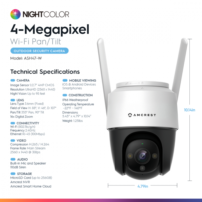 Amcrest SmartHome 4-Megapixel WiFi Outdoor Security Camera PTZ with Floodlight & Built-in Siren Alarm