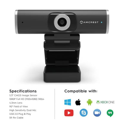 Amcrest 2MP Webcam w/ Microphone & Privacy Cover USB Camera AWC195-B