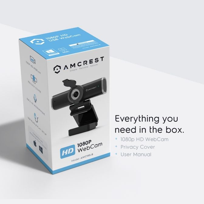 Amcrest 2MP Webcam w/ Microphone & Privacy Cover USB Camera AWC195-B