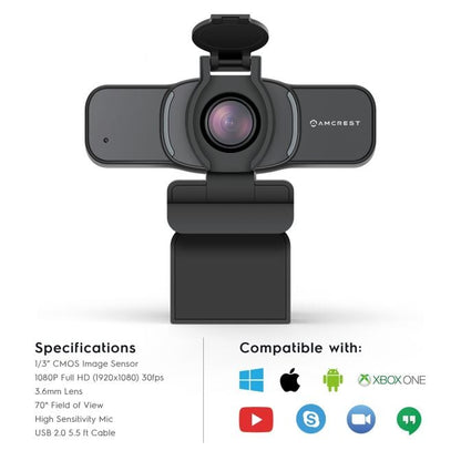 Amcrest 2MP Webcam w/ Microphone & Privacy Cover USB Camera AWC201-B