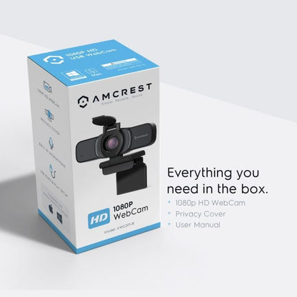 Amcrest 2MP Webcam w/ Microphone & Privacy Cover USB Camera AWC201-B