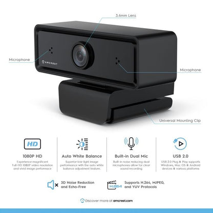 Amcrest Dual-Mic 1080P Webcam w/ Two Microphone USB Webcam AWC2198
