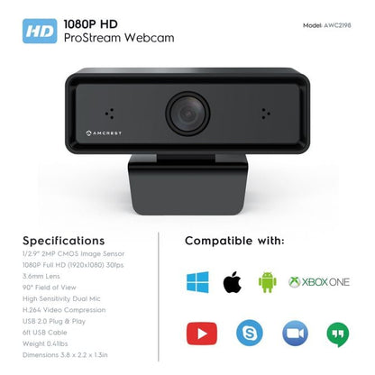 Amcrest Dual-Mic 1080P Webcam w/ Two Microphone USB Webcam AWC2198