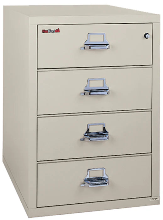 FireKing 1-Hour Fire Rated Card, Check & Note File Cabinet – 4-Drawer model in platinum finish

FireKing 6-Drawer fireproof file cabinet with drawers open showing card and check storage compartments

Close-up of FireKing UL-rated fire label and key lock on fireproof steel filing cabinet drawer

FireKing 1-Hour fire-rated filing cabinet placed in office setting for secure record storage

Side view of FireKing 1-Hour Fire Rated File Cabinet showing fire-resistant steel construction

FireKing fireproof 4-drawe