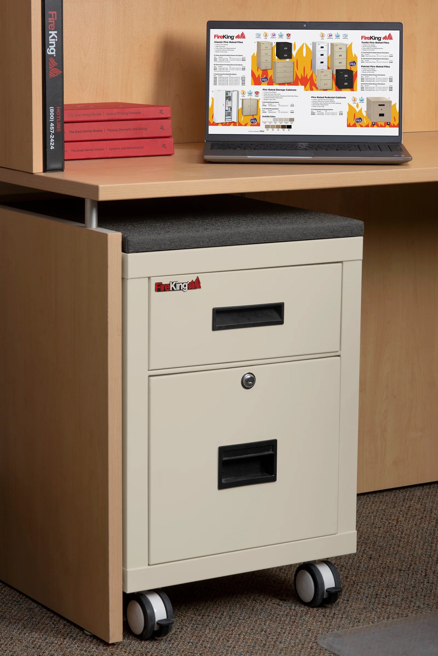FireKing Mobile Pedestal Legal/Letter File Cabinet - 1-Hour Fire Rated
