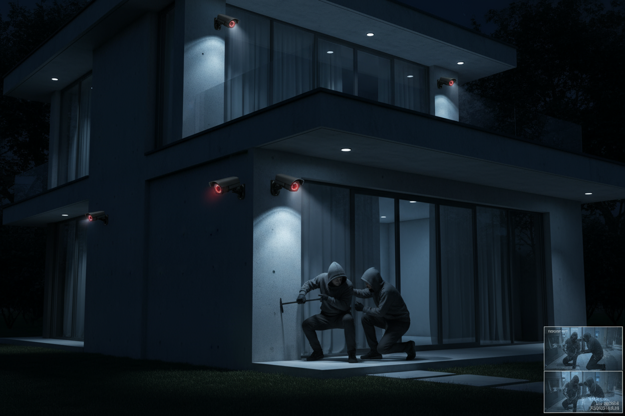 house getting robbed by thieves but has secruity cameras