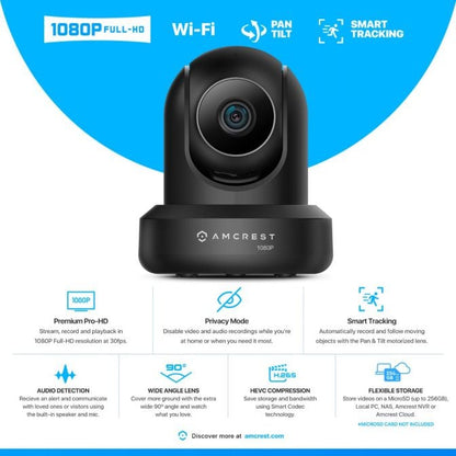 Amcrest 2MP WiFi Security Camera Pan/Tilt Black IP2M-841B-V3