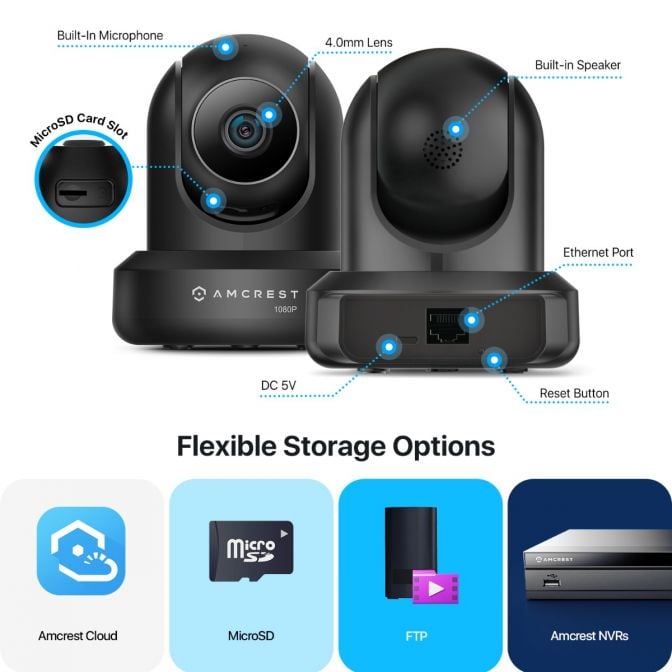 Amcrest 2MP WiFi Security Camera Pan/Tilt Black IP2M-841B-V3