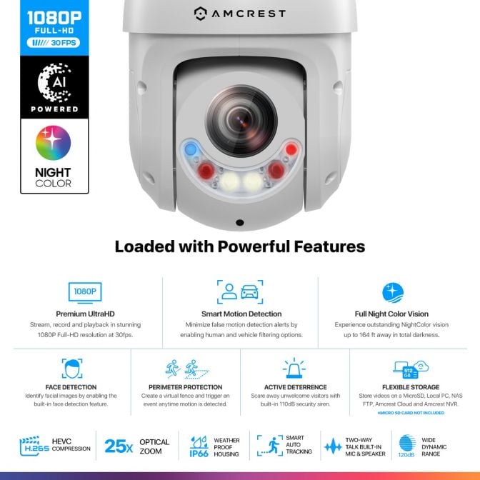 Amcrest 2MP PTZ POE+ IP Camera PTZ 25x Optical Zoom IP2M-863EW-AI-V3