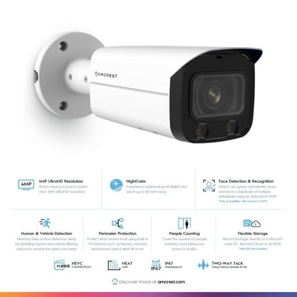 Amcrest 4MP AI IP PoE Bullet Camera NightColor IVS IP4M-1046EW-AI