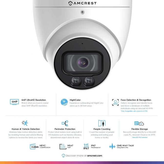 Amcrest 4MP PoE Turret Camera NightColor Built-in Mic IP4M-1048EW-AI