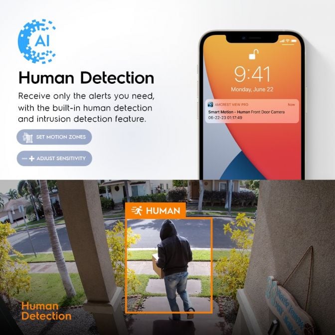 Amcrest 4MP Outdoor Security WiFi Camera AI 65ft NightColor IP4M-1052W-AI