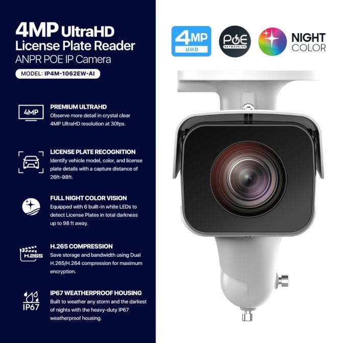 Amcrest 4MP UltraHD License Plate Reader ANPR AI IP Camera Bullet IP4M-1062EW-AI
