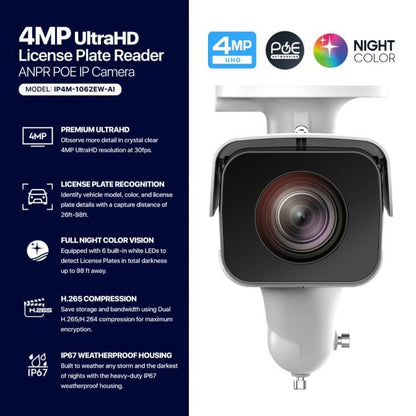 Amcrest 4MP UltraHD License Plate Reader ANPR AI IP Camera Bullet IP4M-1062EW-AI