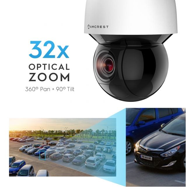 Amcrest 4MP Outdoor PTZ POE + IP Camera Pan Tilt Zoom (Optical 32x Motorized) UltraHD POE+ Camera Security Speed Dome, CMOS Image Sensor, 492ft Night Vision, POE+ (802.3at) IP67, 4MP, IP4M-1083EW-AI