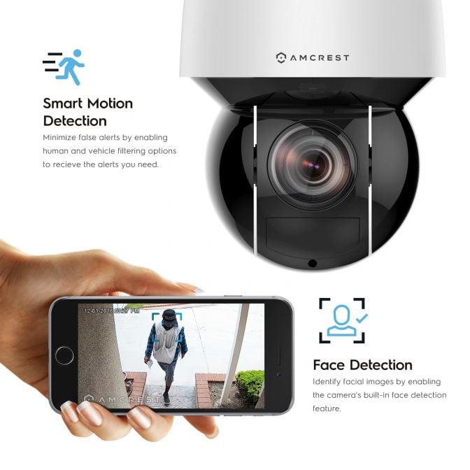 Amcrest 4MP Outdoor PTZ POE + IP Camera Pan Tilt Zoom (Optical 32x Motorized) UltraHD POE+ Camera Security Speed Dome, CMOS Image Sensor, 492ft Night Vision, POE+ (802.3at) IP67, 4MP, IP4M-1083EW-AI